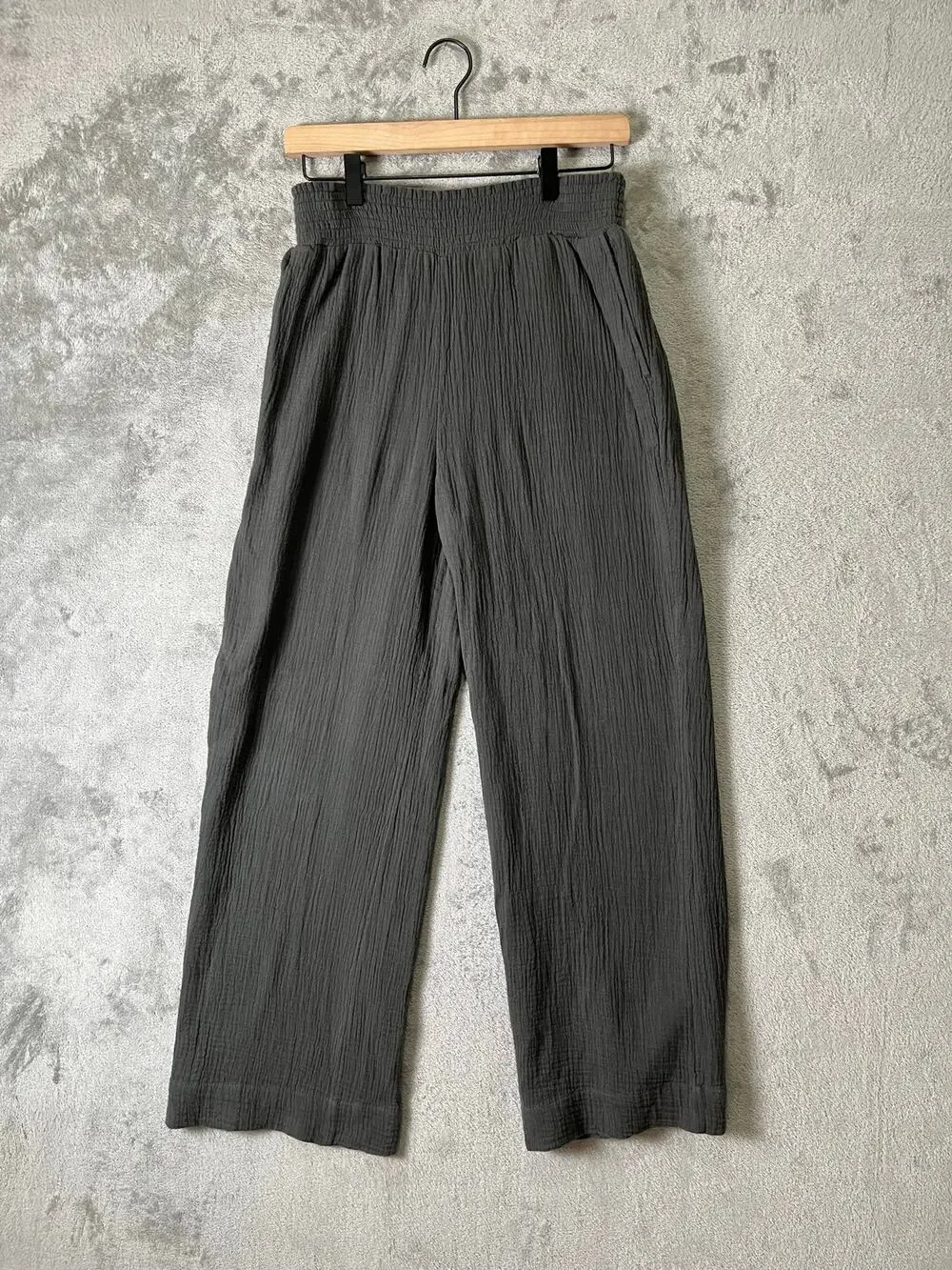 Faherty Dream Cotton Gauze Wide Leg Pants Washed Black Organic Cotton Small